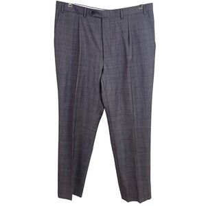 Canali Gray Check Woolmark Wool Pleated Pants 38x32 Preppy Italy